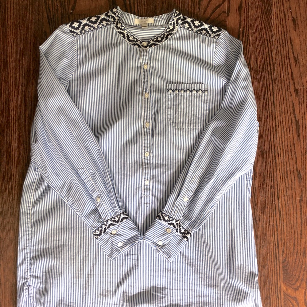 Blue pin striped Aztec embroidered top